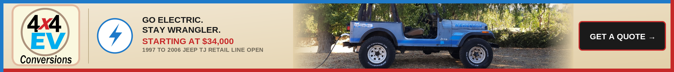 4x4 EV Conversions: Go Electric, Stay Wrangler. Factory-fit EV conversions for TJ Wranglers. Get a quote.